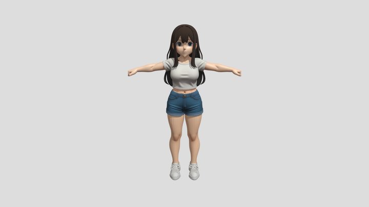 Anime Girl 3D Model - Casual T-Pose Character 3D Model