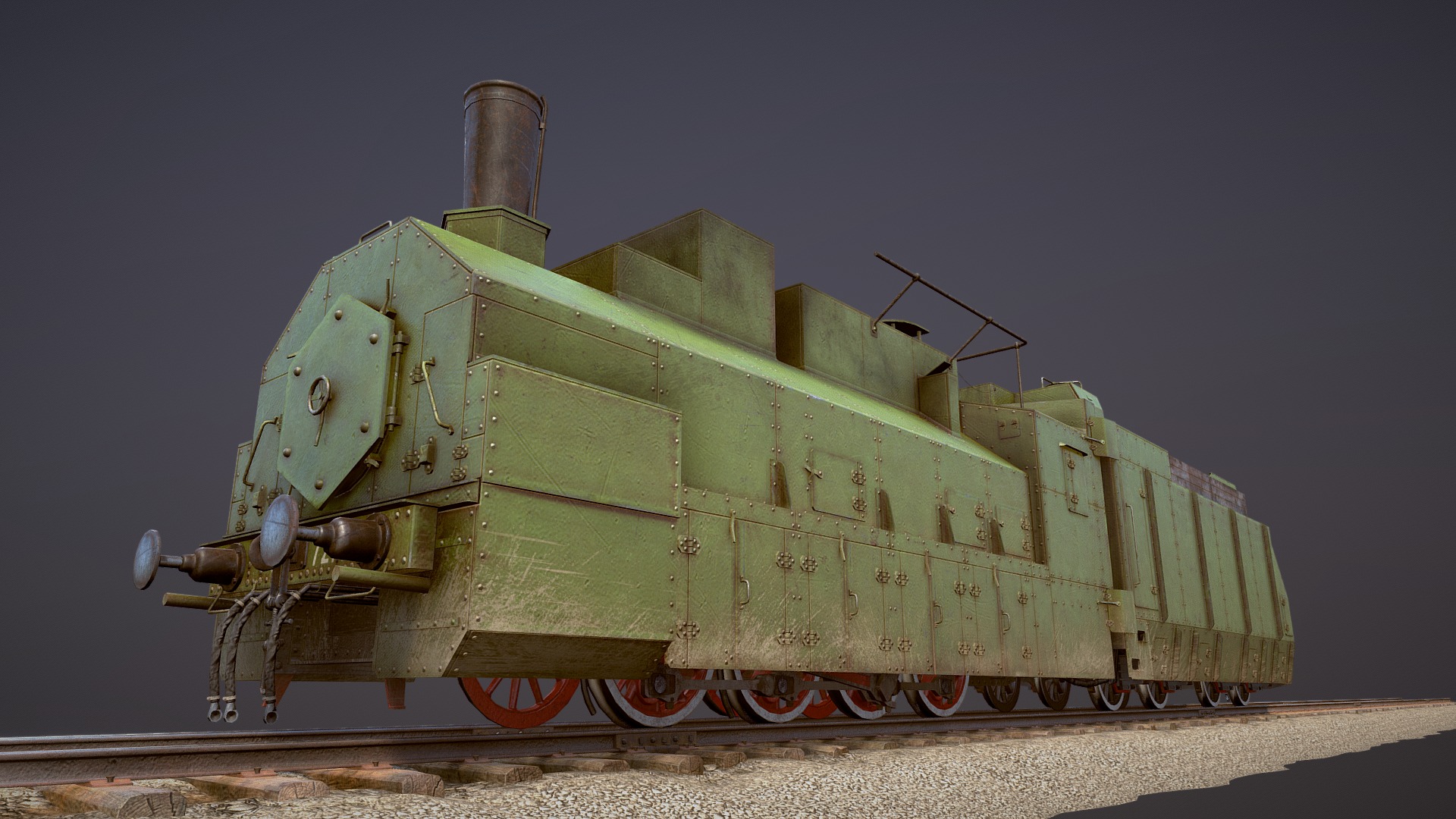 3D model Armored Train PR-35 Locomotive - This is a 3D model of the Armored Train PR-35 Locomotive. The 3D model is about a green train engine.