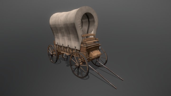 Western Wooden Wagon 3D Model