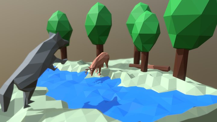 Wolf Vs Deer 3D Model