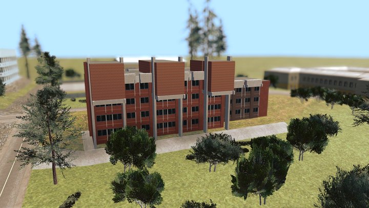 Neobrutalism federal institute building scenery 3D Model