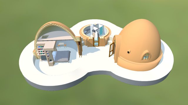 Three-Dome Cross Section Kitchen 3D Model