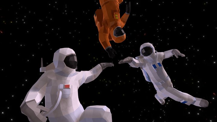 Astronauts Low-Low Poly Style Rigged Characters 3D Model