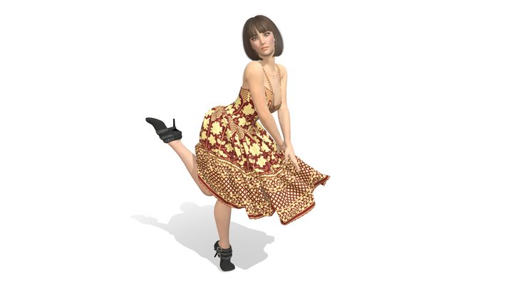 HD Fashion Model Flirty Pose Corset Dress 3D Model
