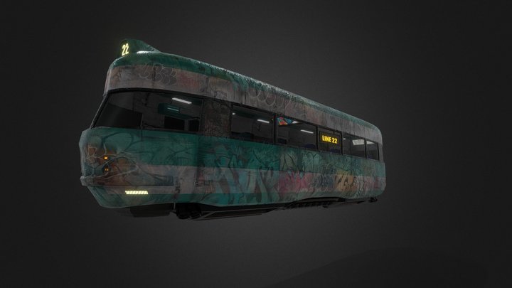 Flying futuristic train with uncleaned graffiti 3D Model