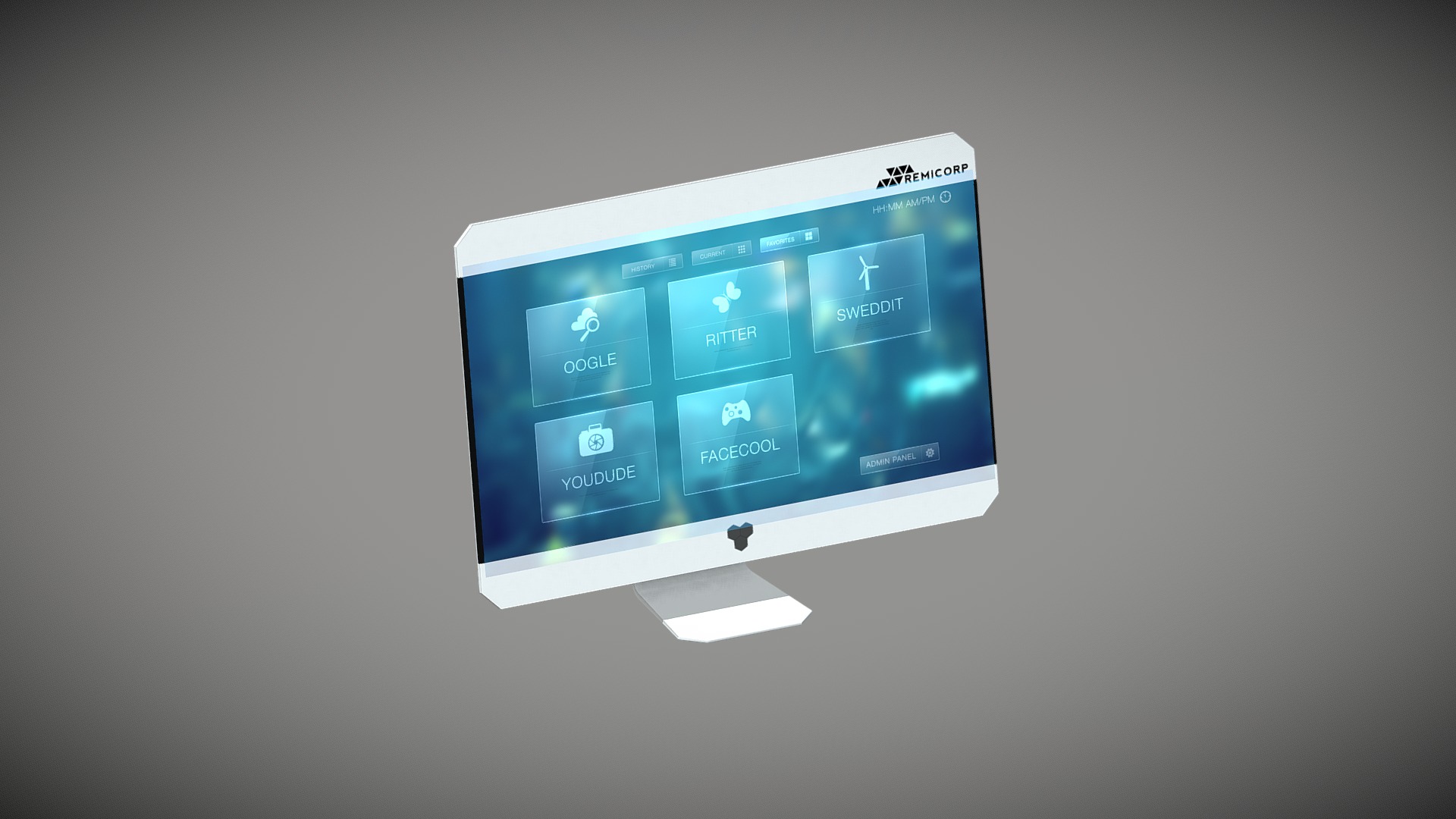 3D model Sci-Fi Electronics AAA: Desktop (browser) - This is a 3D model of the Sci-Fi Electronics AAA: Desktop (browser). The 3D model is about a tablet with a blue screen.