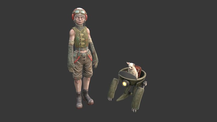 girl with a dog 3D Model