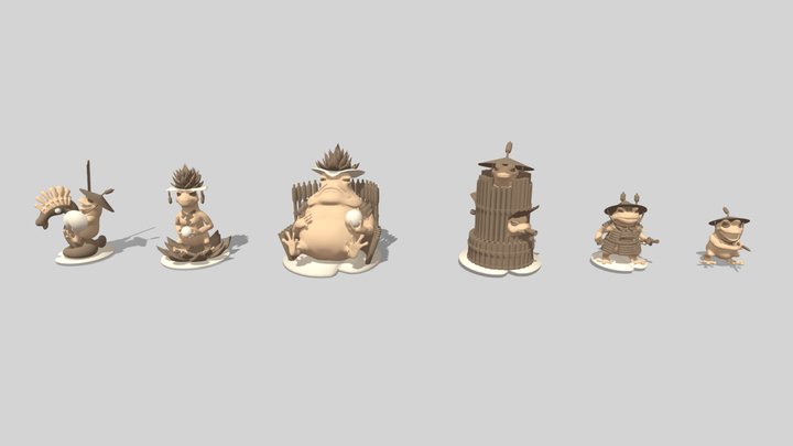 Frogs chess pieces 3D Model