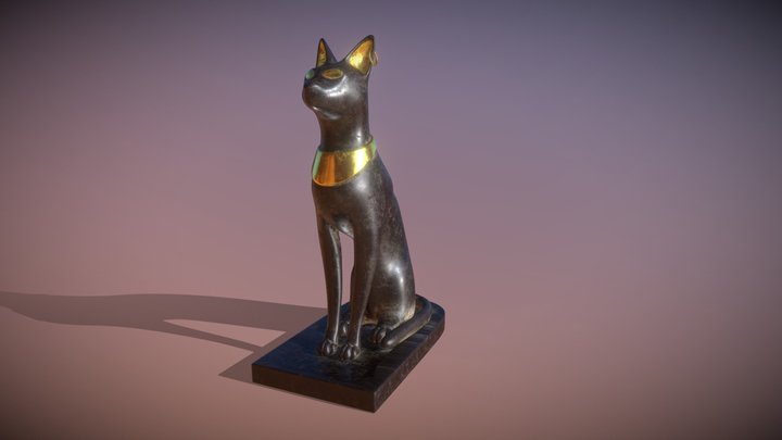 Ancient Egyptian Basalt Cat Sculpture 3D Model