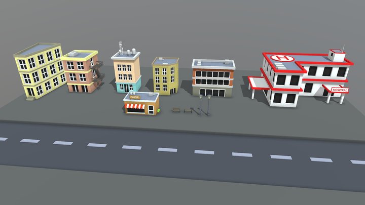 Low Poly City Asset Pack 3D Model