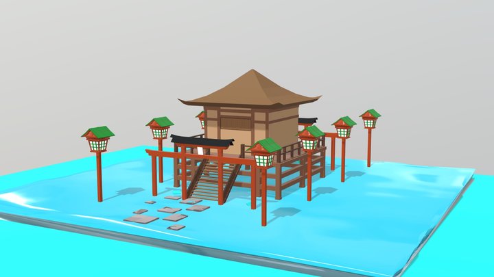 Low Poly Shrine Blender 3D 3D Model