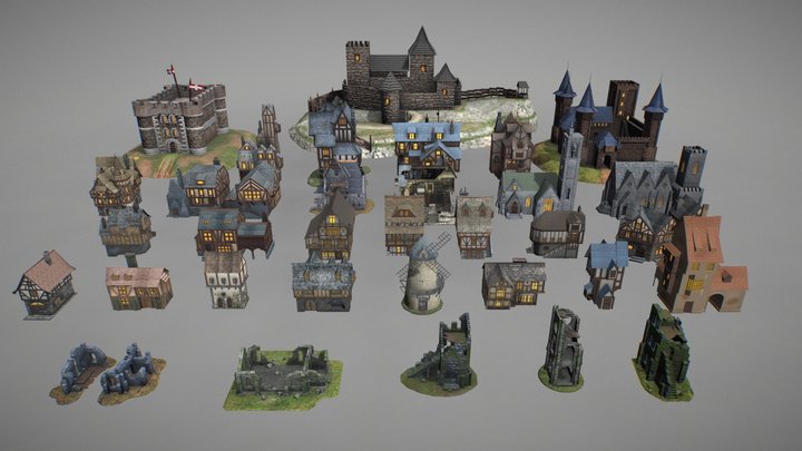 Medieval Fantasy Buildings Pack 02 3D Model