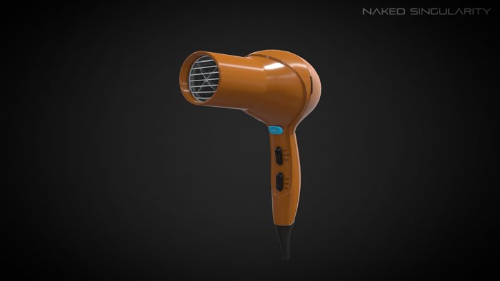 Hair Dryer - Orange | Electronic low poly 3D Model