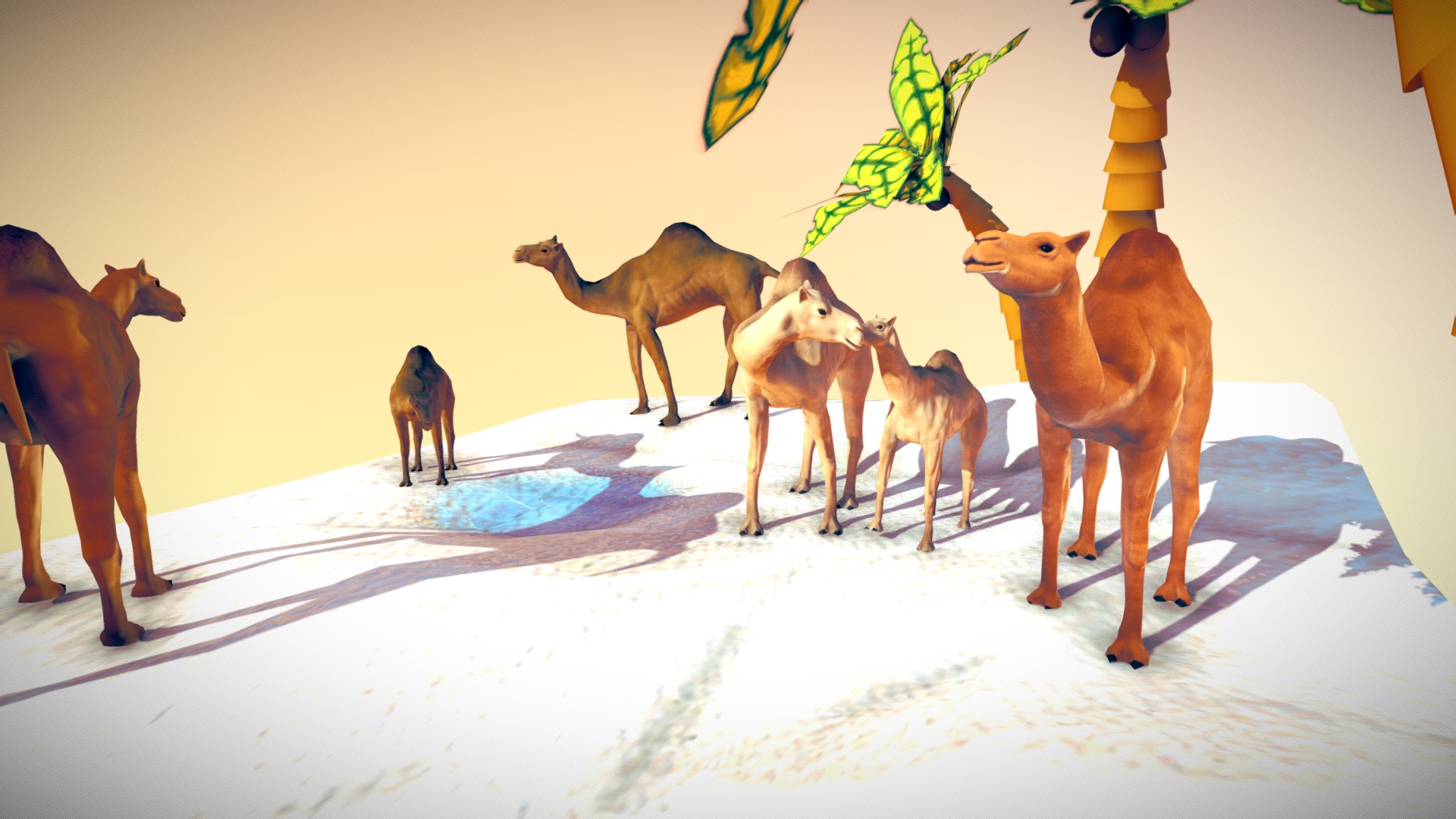 3D model Camel Scene - This is a 3D model of the Camel Scene. The 3D model is about a group of camels in a desert.