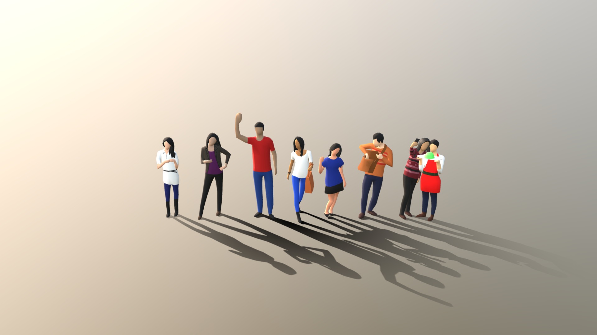 3D model Low Poly Urban People Pack - This is a 3D model of the Low Poly Urban People Pack. The 3D model is about a group of people standing on a road.