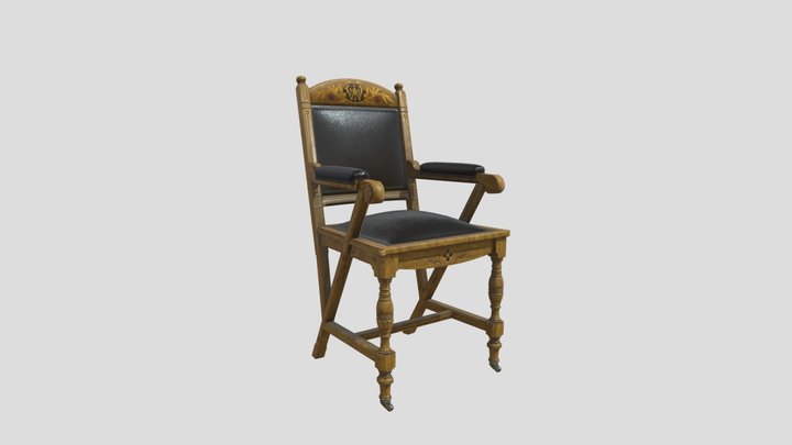 Wooden armchair with leather upholstery 3D Model