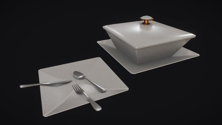 Plate spoon set with serving dish