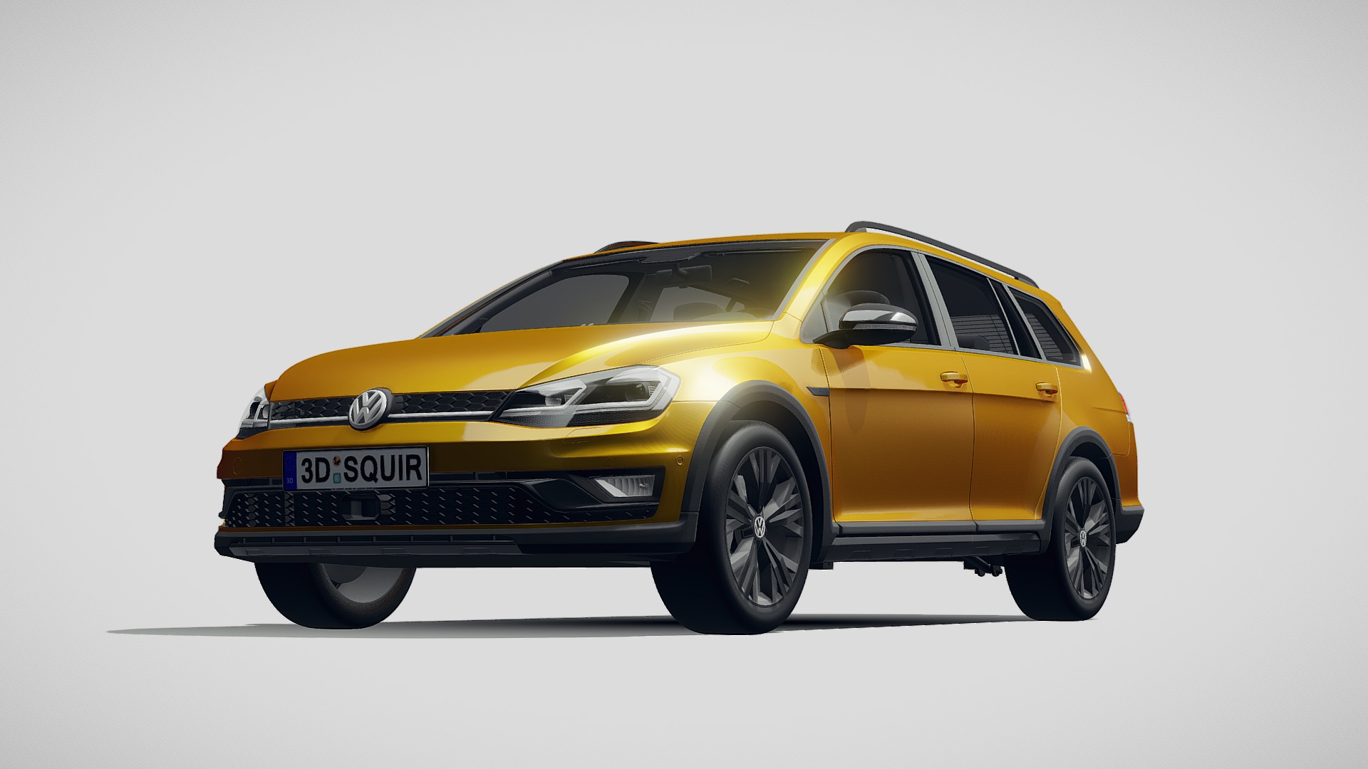 3D model Volkswagen Golf Alltrack 2019 - This is a 3D model of the Volkswagen Golf Alltrack 2019. The 3D model is about a yellow car with a white background.