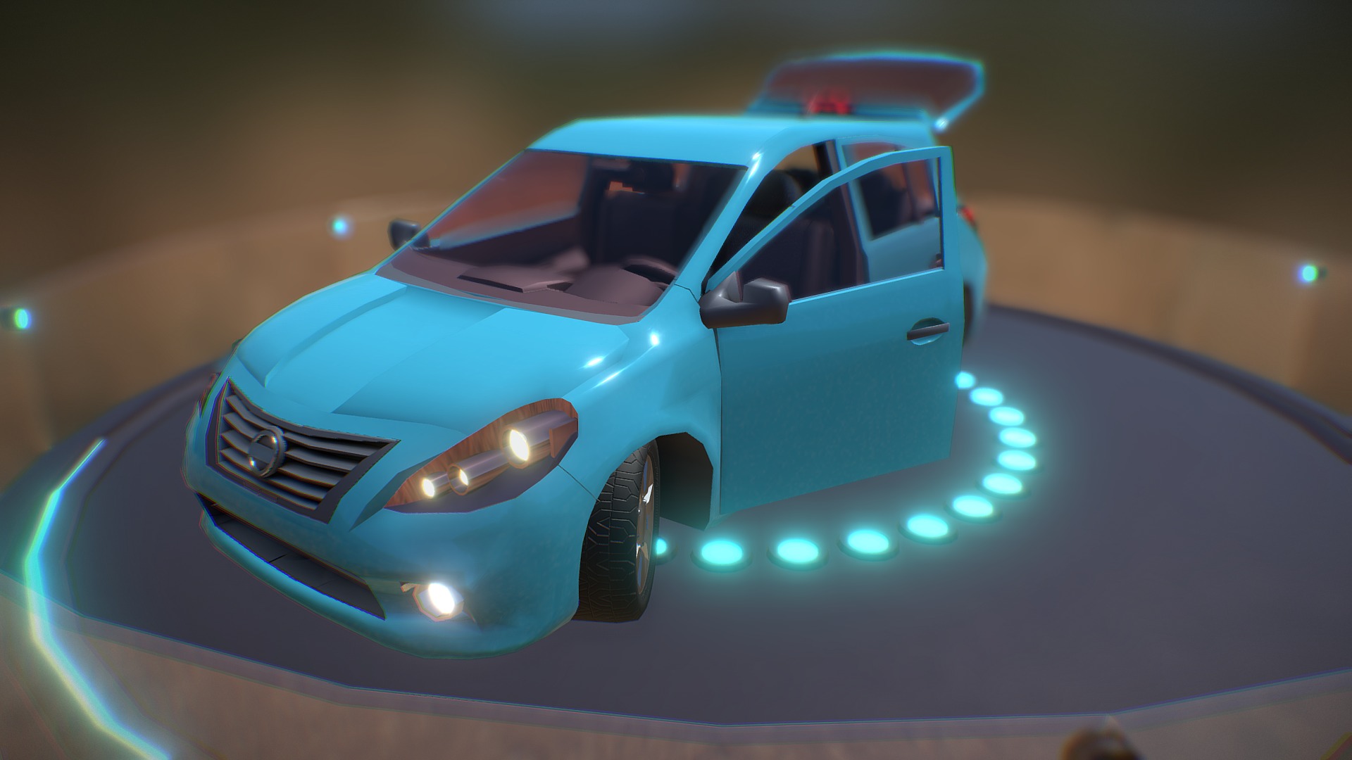 3D model Nissan Versa Present - This is a 3D model of the Nissan Versa Present. The 3D model is about a blue car with lights.
