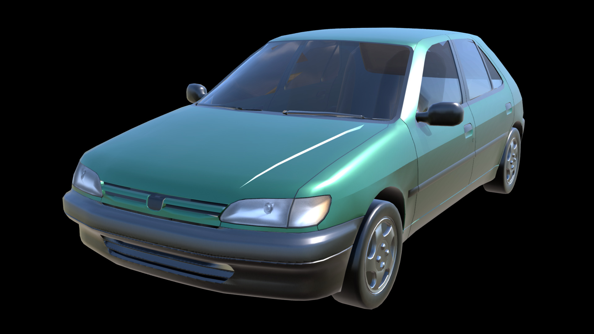 3D model Peugeot 306 5 door - This is a 3D model of the Peugeot 306 5 door. The 3D model is about a car parked on a black background.