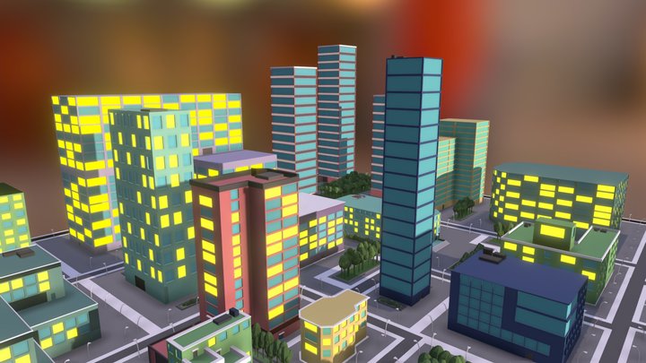 CITY SKYLINE LOW POLY 3D Model