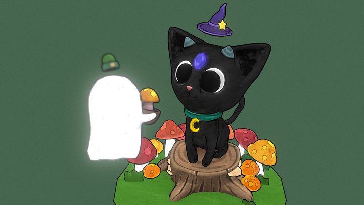 Wizard Cat and his ghost 3D Model