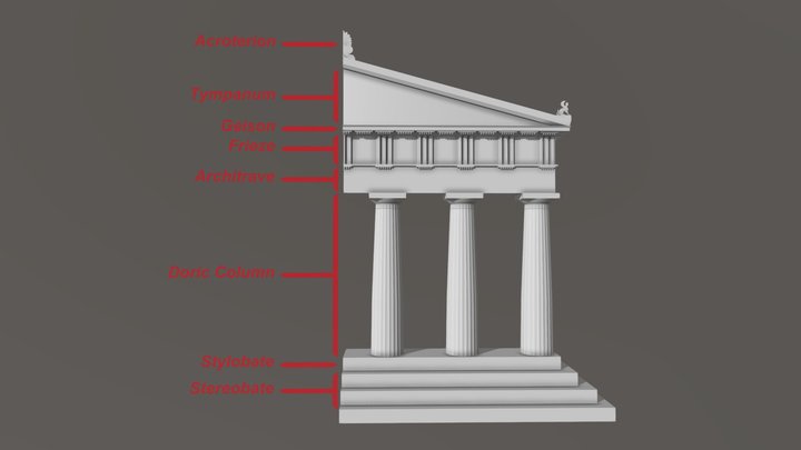 Greek Temple Façade 3D Model
