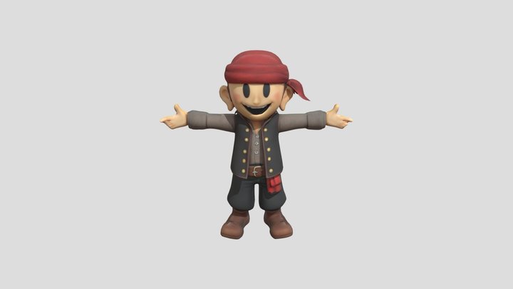 smiling cartoon pirate t-pose 3D Model