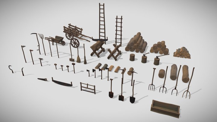 Stylized medieval farm tools 3D Model