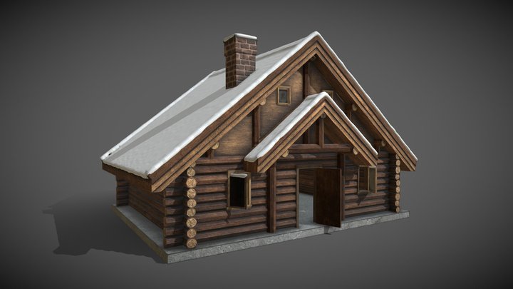 Snowed wood cabin house 3D Model
