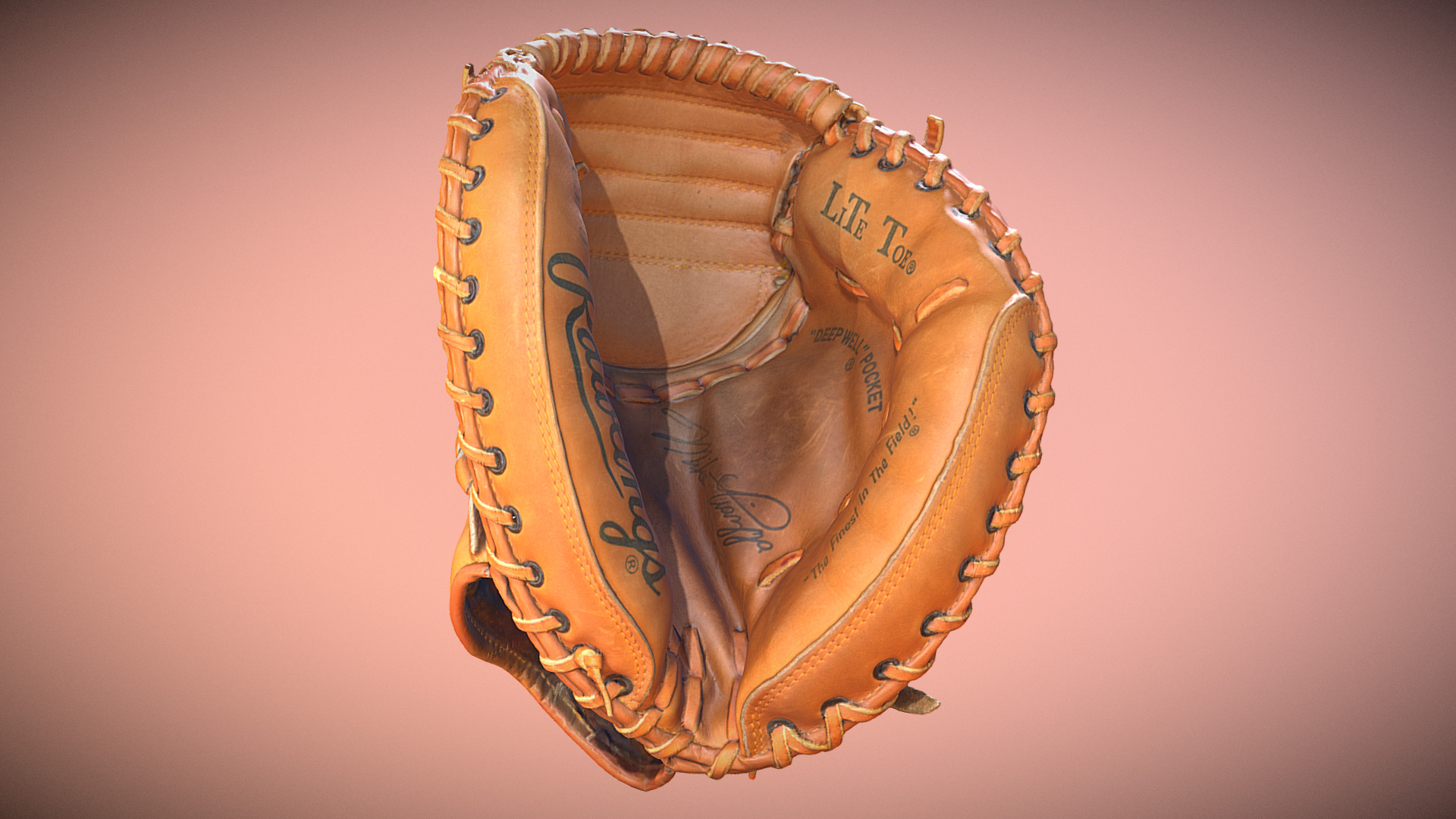 3D model Catcher’s Mitt - This is a 3D model of the Catcher's Mitt. The 3D model is about a baseball glove on a pink background.