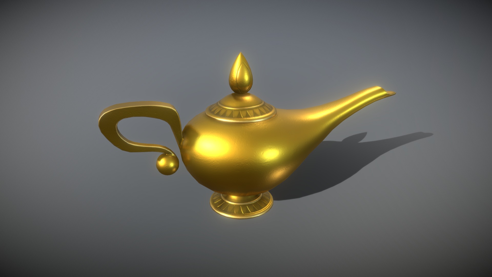 3D model Stylized Genie Lamp - This is a 3D model of the Stylized Genie Lamp. The 3D model is about a gold and brass lamp.