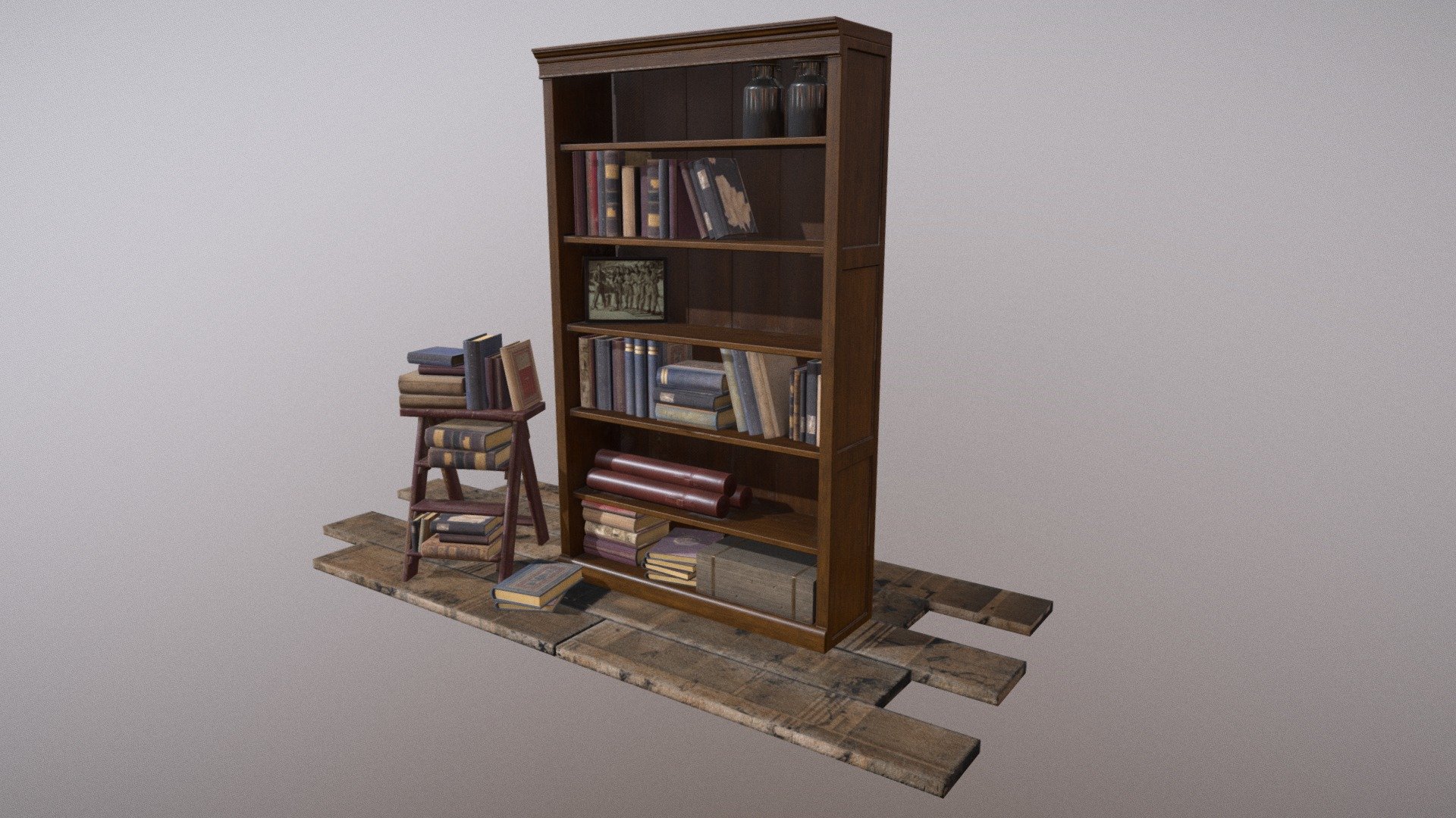 Old bookcase Lowpoly 3D model 3D model by Sergey Shcherbakov (i_am_nesh) [df44bd5] Sketchfab