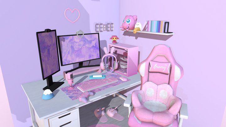 Pink Gaming Setup 3D Model