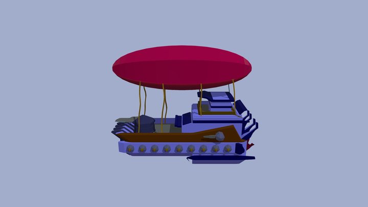 Low poly Steampunk + sc-fi flying ship 3D Model