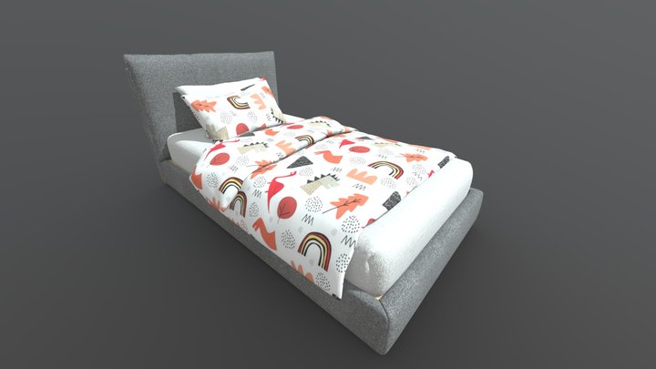Bed Individual - Kids Bedroom interior 3D Model