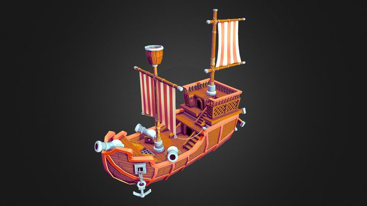 Hand-Painted Stylized Pirate Ship 3D Model