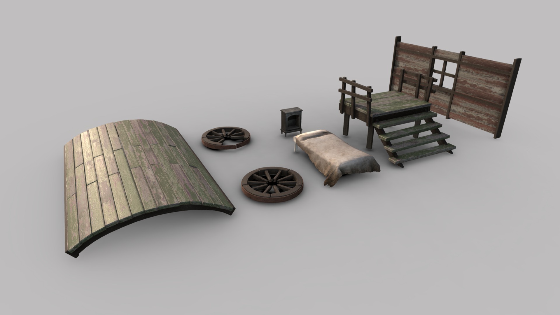3D model Wild West / Old West assets - This is a 3D model of the Wild West / Old West assets. The 3D model is about a table and chairs.