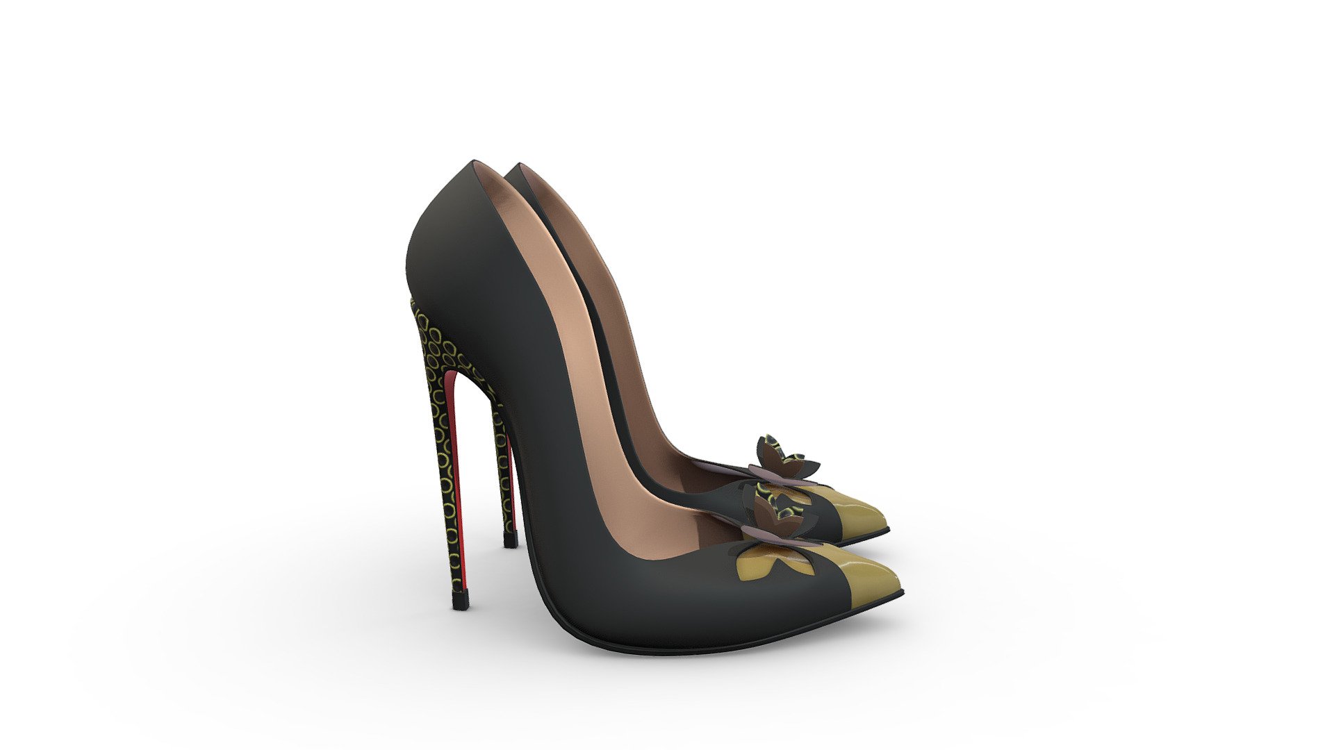 Female Black Butterfly Pointy Toe Pumps - Buy Royalty Free 3D model by ...