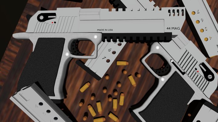 44 MAG Pistols, Magazined, and bullets 3D Model