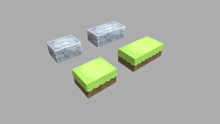 Stylized Rock Grass Platform 3D Model
