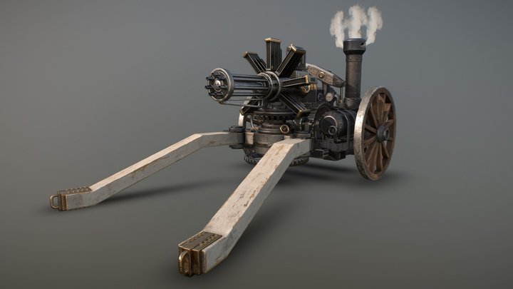 Steam powered gatling gun sentry 3D Model