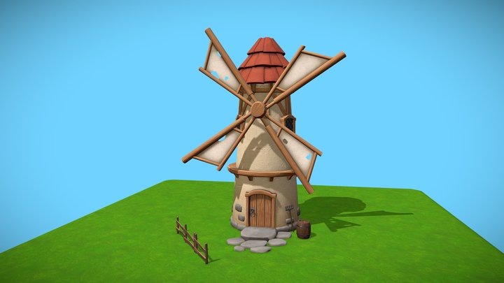 Low Poly Medieval Windmill 3D Model