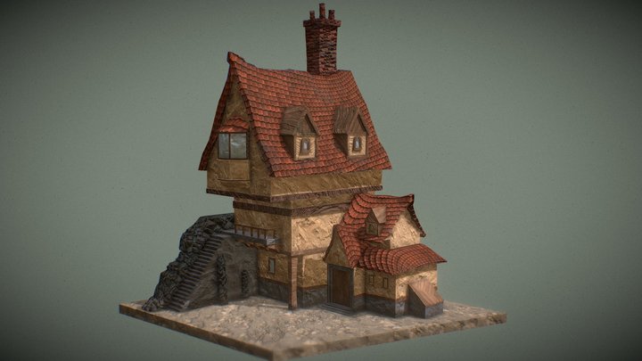 Stylised House- Full textured PBR - Blender Free 3D Model
