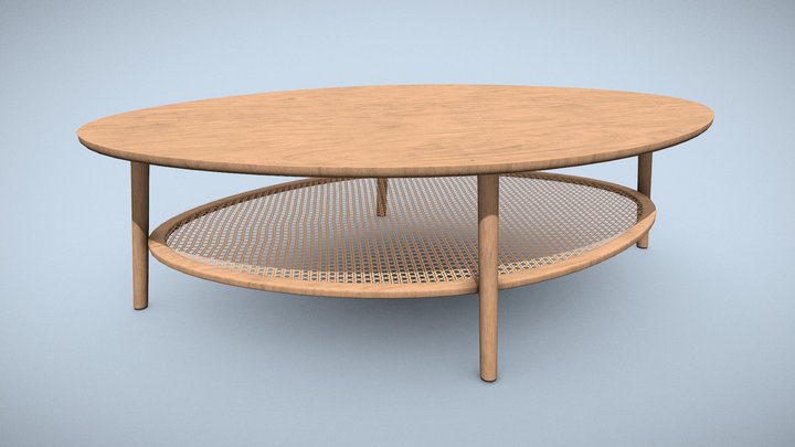 Coffee Tables Four Legs with Rattan I Low-Poly 3D Model
