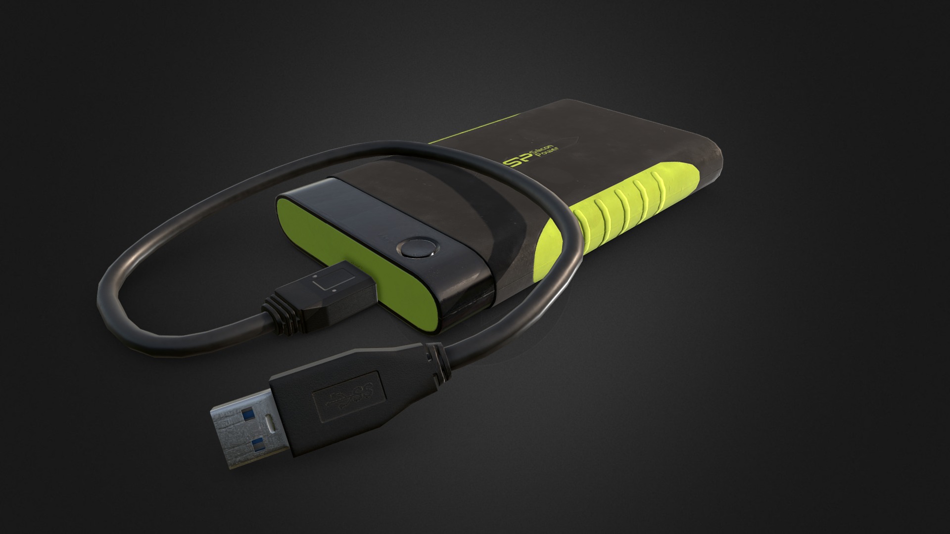 3D model Portable Hard Drive - This is a 3D model of the Portable Hard Drive. The 3D model is about a close-up of a usb cable.