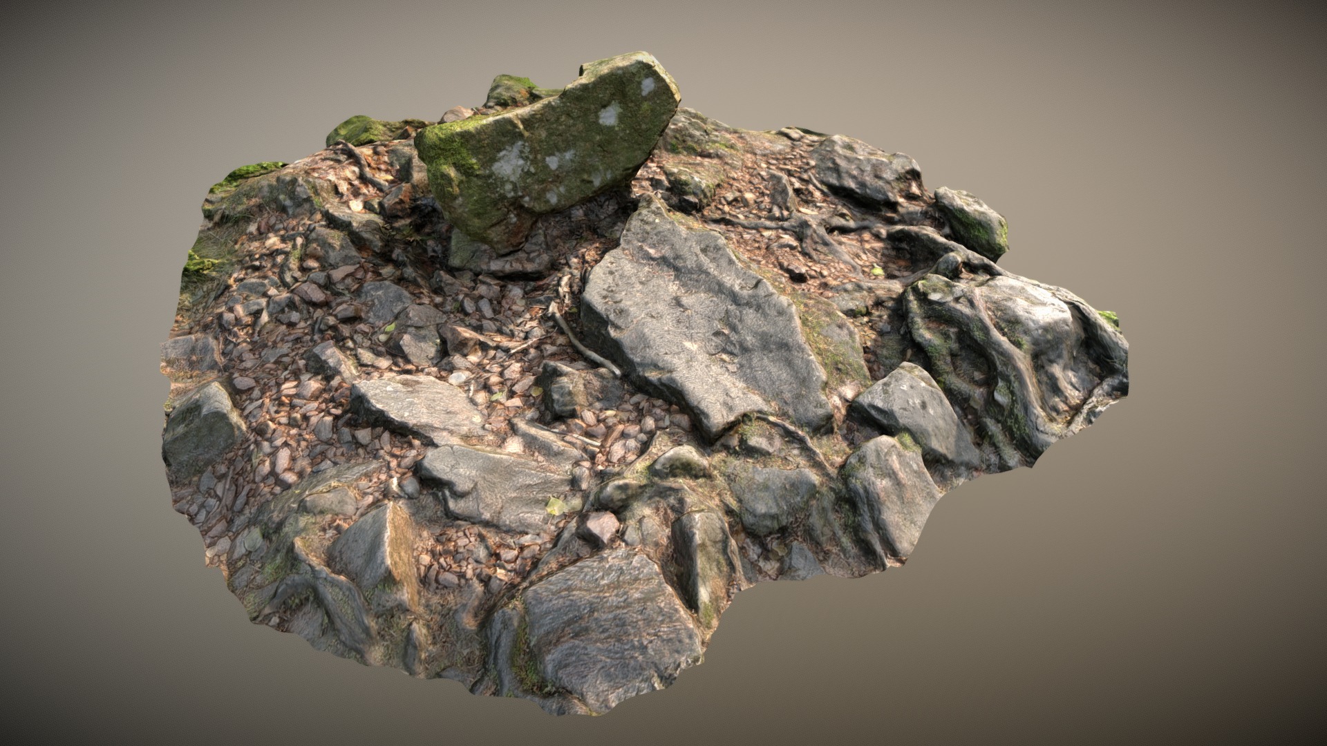 3D model Ground Stones D - This is a 3D model of the Ground Stones D. The 3D model is about a rock with moss growing on it.