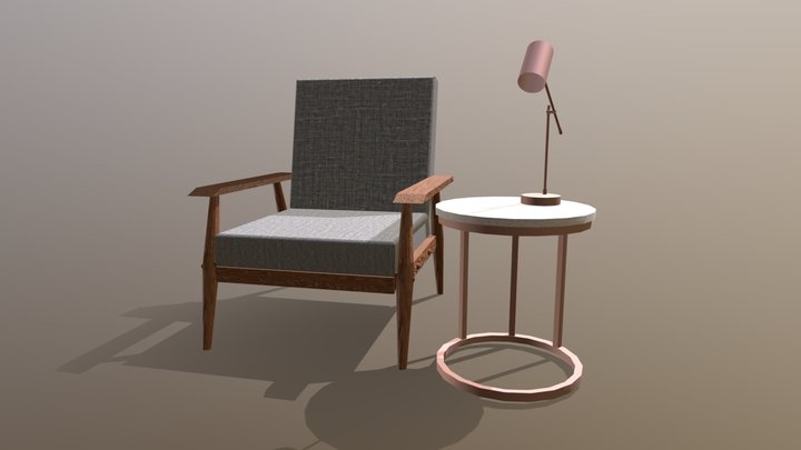 Chair, table and lamp 3D Model