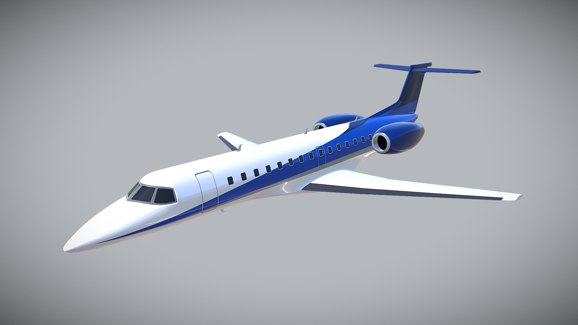 3D model Embraer Erj135 private jet - This is a 3D model of the Embraer Erj135 private jet. The 3D model is about a blue and white airplane in the sky.