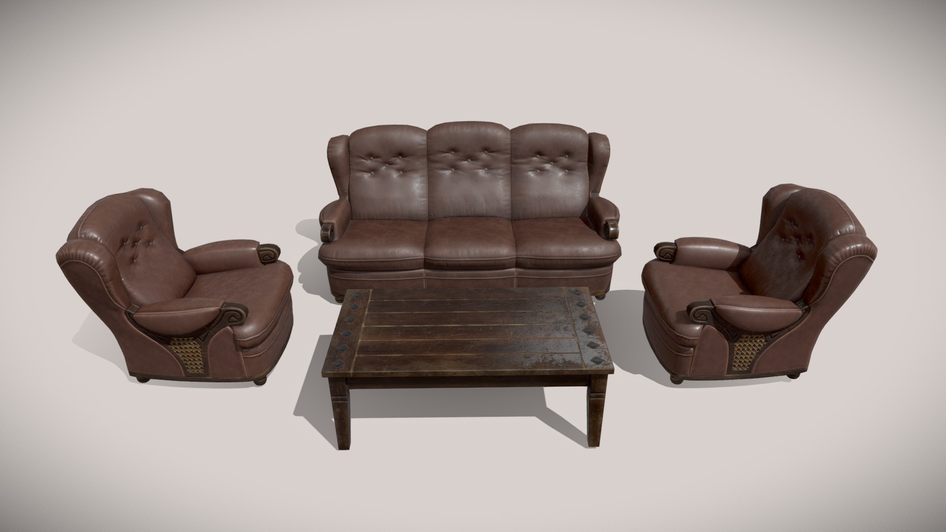 3D model Classic furniture set. - This is a 3D model of the Classic furniture set.. The 3D model is about a group of brown leather chairs.